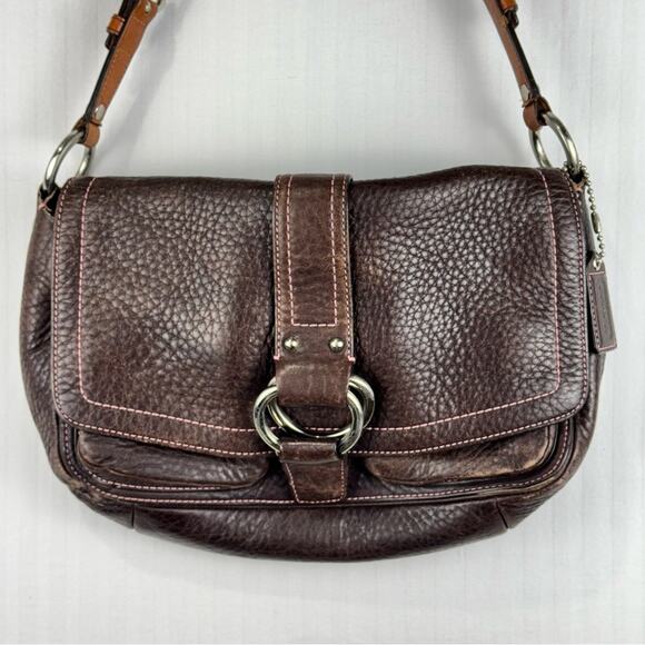 Coach Chelsea Signature Sufflette Vintage Brown Leather Shoulder Bag Y2K Purse - Picture 1 of 9